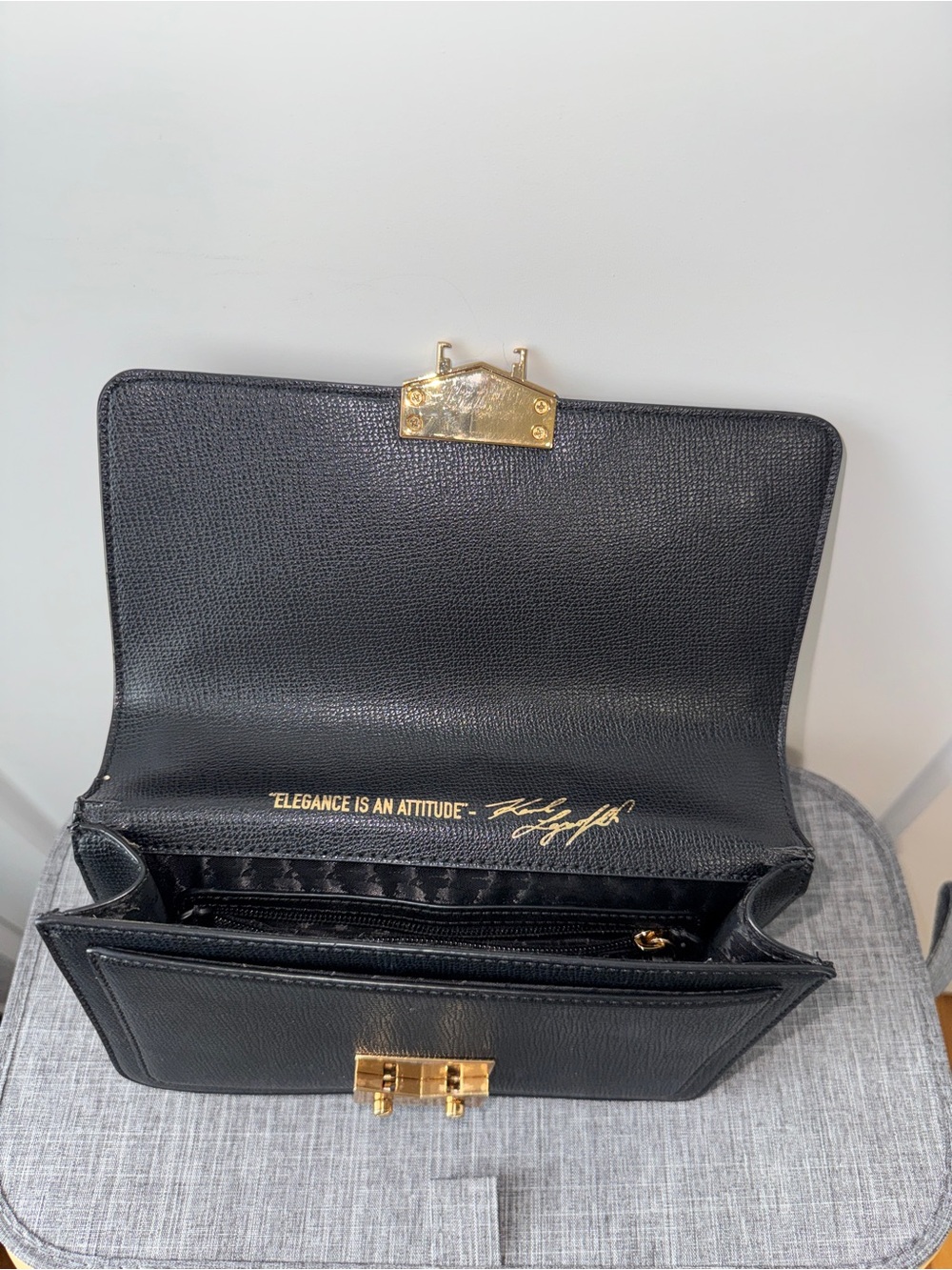 Karl Lagerfeld Black Floral-Appliqué Crossbody with Gold Hardware - Picture 5 of 7